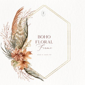 Boho Floral Frame Clipart,Boho Floral PNG,Watercolor Floral Clipart,Watercolor Clipart,Floral Frame,Boho Wedding Clipart,Boho Clipart,Frame