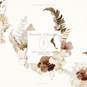 Clipart floral bohème, floral bohème, pampa, fleurs séchées, palmiers, clipart bohème aquarelle, bouquet de mariage bohème, clipart floral, art bohème