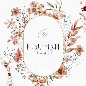 Fleurs sauvages Clipart, Clipart floral aquarelle, cadre de mariage PNG, Clipart cadre floral, fleurs séchées PNG, Clipart printemps, Clipart botanique