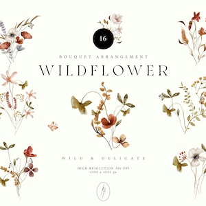 Wildflower Bouquet PNG, Watercolor Wildflower PNG, Dried Flowers PNG, Wildflower Clipart, Spring Floral Art, Wildflower Print,Floral Bouquet