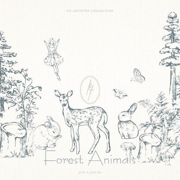 Forest animals and plants clipart,woodland forest animals clipart,Autumn Animal Clipart.Deer bear trees hedgehog,Easter rabbit,vector,PNG
