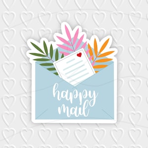Happy Mail Blue Envelope Digital Design | Small Business / Pen Pal Packaging | Cricut, Silhouette, & Avery Print Cut PNG