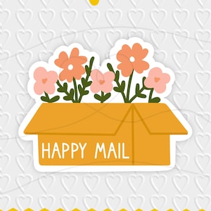 Happy Mail Floral Box Digital Design | Small Business / Pen Pal Packaging | Cricut, Silhouette, & Avery Print Cut PNG