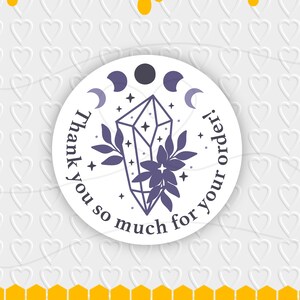 Bedankt voor je bestelling Crystal and Moons digitaal ontwerp | Celestial Small Business-verpakkingen | Cricut, silhouet en Avery-afdruk, png
