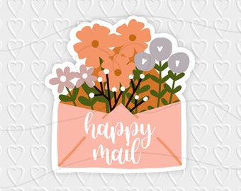 Happy Mail Floral Envelope Digital Design | Small Business / Pen Pal Packaging | Cricut, Silhouette, & Avery Print Cut PNG