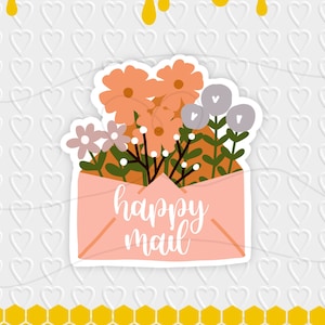 Happy Mail Floral Envelope Digital Design | Small Business / Pen Pal Packaging | Cricut, Silhouette, & Avery Print Cut PNG