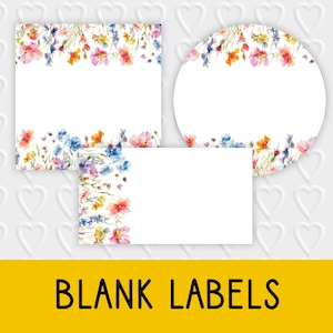 Pacote de design de etiqueta em branco | Flores silvestres em aquarela | Embalagens de produtos comerciais florais DIY, etiquetas para presentes, cartões de lugar, adesivos e muito mais