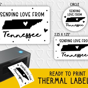 Sending Love from Tennessee Thermische labelontwerpen | Verpakking voor kleine bedrijven of penvrienden | Voor thermische printers | Rollo, Munbyn, Epson