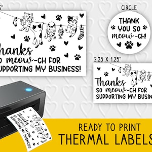 Danke, Meow-ch, für die Unterstützung meiner Business Thermo-Etiketten-Designs | Katze Business Verpackung | Für Thermodrucker | Rollo, Munbyn, Epson