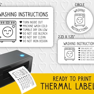 Waschanleitung Niedliche Thermosetiketten | Verpackung für Kleinbetriebe | Für Rollo, Munbyn, Epson Thermodrucker