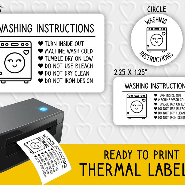 Washing Instructions Cute Thermal Labels | Small Business Packaging | For Rollo, Munbyn, Epson Thermal Printers