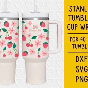 Stanley Tumbler Valentines Day Gift Ideas For Her Cherries And Hearts 40Oz  Tumbler With Handle Cute Stainless Steel Cup Pink Cherry Blossoms Bomb  Travel Mug - Laughinks
