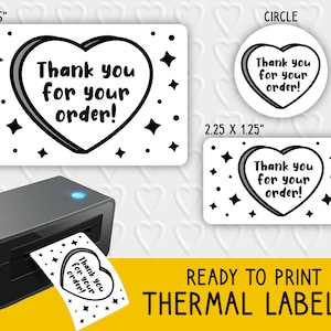 Thank You For Your Order Heart Thermal Label Designs | Small Business Packaging | For Thermal Printers | Rollo, Munbyn, Epson