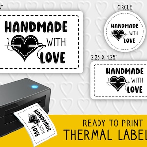 Handgemacht mit Liebe Thermosetiketten | Kleine Geschäfts- und Geschenkverpackungen | Für Rollo, Munbyn, Epson Thermodrucker