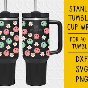 Stanley 40 Oz Tumbler Cup Wrap Groovy Smiles Digital Cut File | PNG SVG DXF | Pre-Sized | With Commercial License