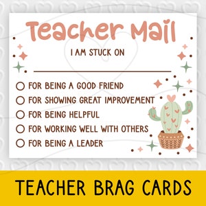 Correo del maestro pegado en usted Boho Cactus Brag Cards / Notas positivas para enviar a casa / Para refuerzo del comportamiento / Descarga digital PDF