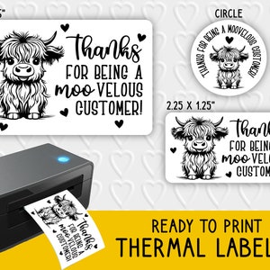 Gracias por ser cliente de MOOvelous Diseños de etiquetas térmicas / Embalaje para pequeñas empresas de Cow / Para impresoras térmicas / Rollo, Munbyn, Epson