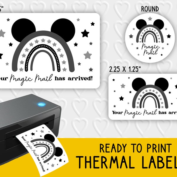 Magic Mail Rainbow Thermal Label Designs | Mickey Inspired Small Business & Pen Pal Packaging | For Thermal Printers | Rollo, Munbyn, Epson