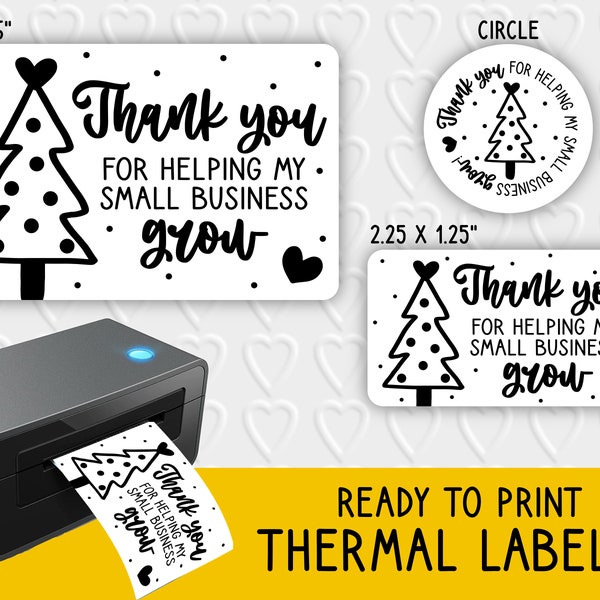 Christmas Thank You For Helping My Small Business Grow Thermal Label Designs | Packaging | For Thermal Printers | Rollo, Munbyn, Epson