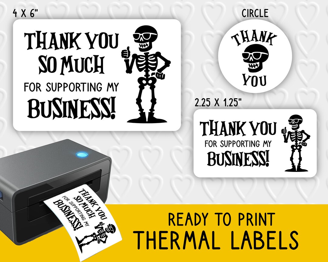 Thank You Cool Skeleton Thermal Label Designs | Spooky Halloween Small ...