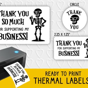 Danke coole Skeleton Thermo-Etiketten-Designs | Gruselige Halloween Verpackung für Kleinunternehmer | Für Thermodrucker | Rollo, Munbyn, Epson