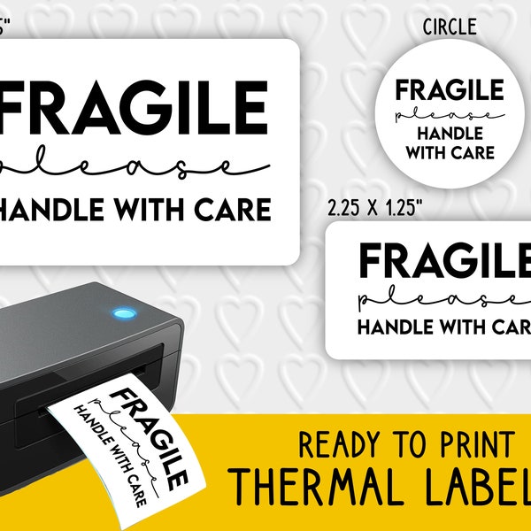 Fragile, Please Handle With Care Thermal Label Designs | Small Business Packaging | For Thermal Printers | Rollo, Munbyn, Epson