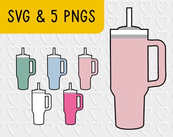 Diseño de vaso de 40 oz en formato SVG y PNG / Inspirado en los vasos Stanley Quencher Cup / Ideal para manualidades con vinilo, sublimación y más / Con licencia comercial