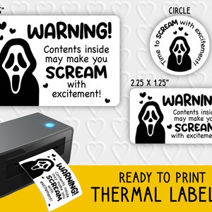 Grite com designs de etiquetas térmicas de excitação | Embalagem inspirada em Ghostface | Para impressoras térmicas | Rollo, Munbyn, Epson