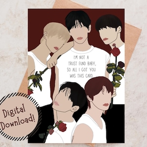Carte de vœux imprimable TXT Trust Fund pour bébé, carte d’anniversaire, carte de vœux Kpop, carte Punny, carte mignonne, carte toute occasion, cadeau TXT Moa