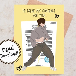 BTS imprimable Jimin Je romprais mon contrat pour toi ! Carte de Saint-Valentin, carte d'amitié, carte de vœux Kpop, cadeau de l'armée BTS