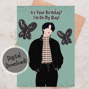 Afdrukbare BTS Jimin Is het jouw verjaardag? Ik ben onderweg! Verjaardagskaart, Kpop-wenskaart, Punny Card, BTS Army Gift