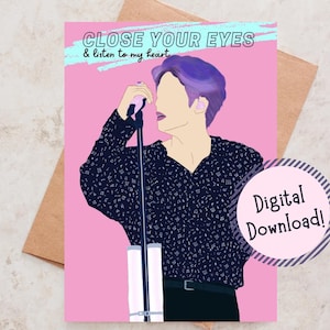 Carte de voeux imprimable BTS Jin Seokjin Saint Valentin, carte d'anniversaire, carte de voeux Kpop, carte Punny, amour, cadeau de l'armée BTS, joueur de flûte
