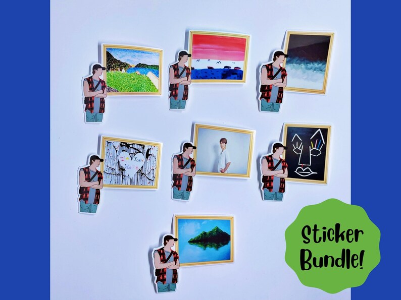 BTS RM Admiring Art Made By The Members Laminated Glossy Vinyl Sticker Bundle zdjęcie 1