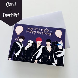 TXT Deja Vu „Say It Louder... Happy Birthday! Geburtstagskarte, Kpop-Grußkarte, Punny-Karte, süße Karte, TXT Moa-Geschenk