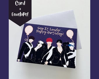 TXT Deja Vu "Zeg het luider... Gelukkige verjaardag! Verjaardagskaart, Kpop wenskaart, Punny Card, leuke kaart, TXT Moa Gift