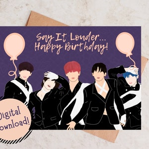 TXT imprimible Deja Vu "Dilo más fuerte... ¡Feliz cumpleaños! Tarjeta de cumpleaños, tarjeta de felicitación Kpop, tarjeta Punny, tarjeta linda, regalo TXT Moa