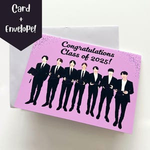 BTS Félicitations, promotion 2025, carte de voeux pour l'obtention du diplôme, carte de remise des diplômes, carte de voeux Kpop, cadeau BTS pour l'armée