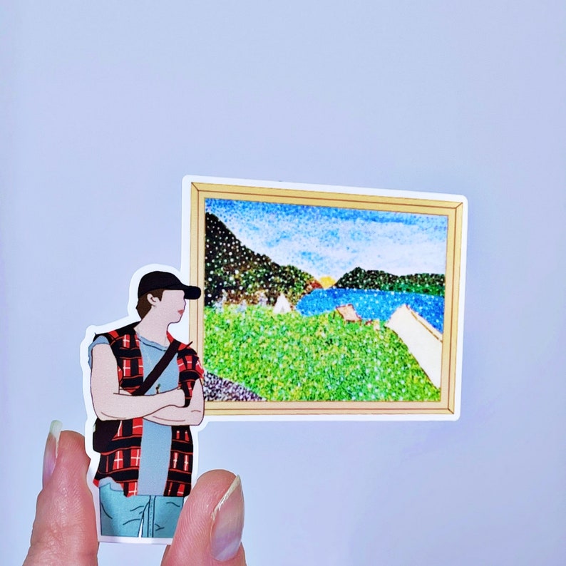 BTS RM Admiring Art Made By The Members Laminated Glossy Vinyl Sticker Bundle zdjęcie 2