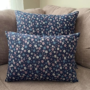 Japanese Sakura Fabric Throw Pillow - Navy