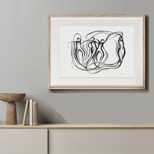 Women Dancing Silhouette, Minimalist Charcoal Drawing, Abstract Ballerinas