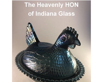 Indiana Carnival Glass Hen / Chicken on Nest - Iridescent