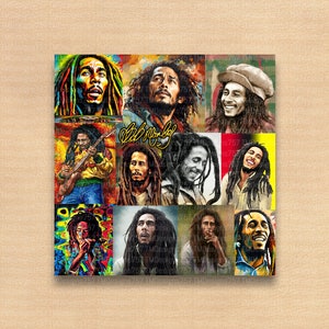 COLLAGE - Bob reggae; Marley reggae; rastamusik; tumblerpärm; 590 ml tumbler; smal tumblerpärm; sublimering; muggar; journaler
