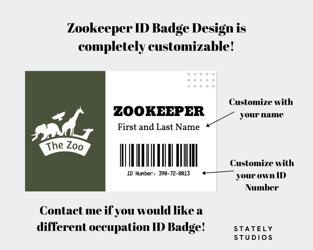 Custom Zookeeper ID Badge Halloween Costume Badge Digital ID Badge Custom Zookeeper ID Badge Halloween Costume Badge Digital ID Badge