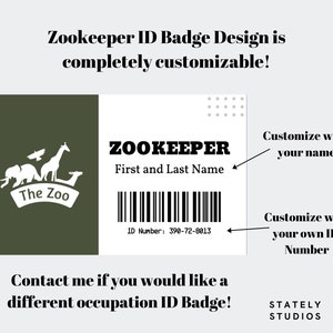 Benutzerdefinierte Zookeeper ID Badge, Halloween Kostüm Abzeichen, Digital ID Badge Vorlage, Zoo ID Badge,