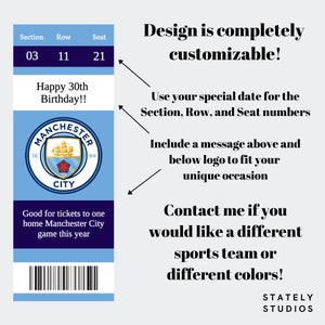 Manchester City Surprise Ticket Gift, Manchester City Custom Ticket, Father's Day Gift, Birthday Present, Anniversary Surprise