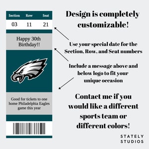 Philadelphia Eagles Überraschungskarte, Philadelphia Eagles Custom Ticket, Vatertagsgeschenk, Geburtstagsgeschenk, Jubiläumsüberraschung