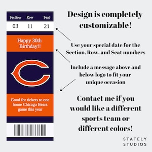 Chicago Bears Überraschungskarte Geschenk, Chicago Bears Custom Ticket, Vatertagsgeschenk, Geburtstagsgeschenk, Jubiläumsüberraschung
