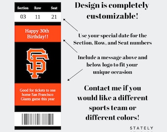 Regalo biglietto a sorpresa dei San Francisco Giants, biglietto personalizzato SF Giants, regalo per la festa del papà, regalo di compleanno, sorpresa per l'anniversario