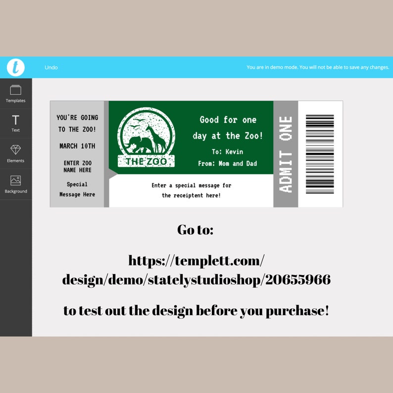 Zoo Surprise Ticket, Custom Zoo Ticket, Gift for Kids, Birthday Present
