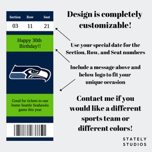 Seattle Seahawks Überraschungskarte Geschenk, Seattle Seahawks Custom Ticket, Vatertagsgeschenk, Geburtstagsgeschenk, Jubiläumsüberraschung